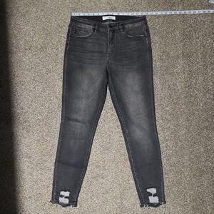 KanCan Washed Black Skinny Jeans with Distressed Hem